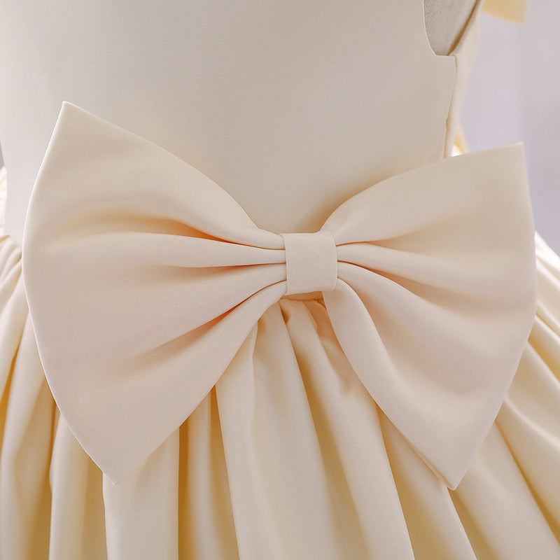 Baby Girl Solid Color Bow Patched Design Sleeveless Western Style Satin Dress, MyKids-USA®, Baby & Toddler Dresses, MyKids-USA / Baby Girl Solid Color Bow Patched Design Sleeveless Western Style Satin Dress MyKids USA