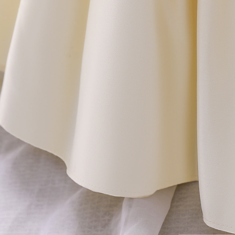 Baby Girl Solid Color Bow Patched Design Sleeveless Western Style Satin Dress, MyKids-USA®, Baby & Toddler Dresses, MyKids-USA / Baby Girl Solid Color Bow Patched Design Sleeveless Western Style Satin Dress MyKids USA