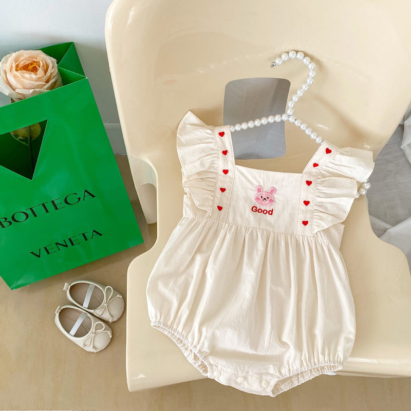 Baby Girl Solid Color Embroidered Square Neck Onesie MyKids-USA