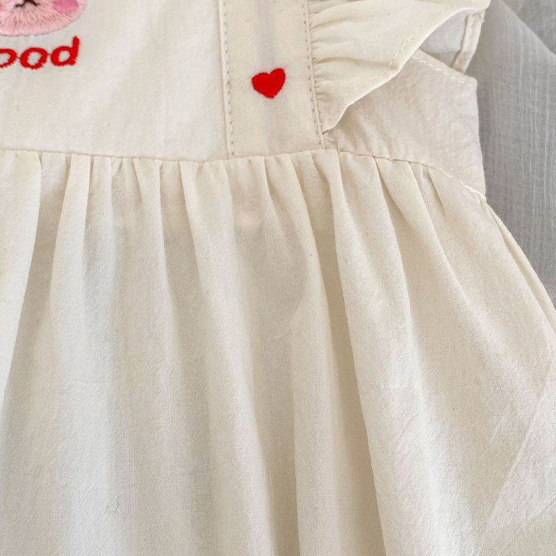 Baby Girl Solid Color Embroidered Square Neck Onesie MyKids-USA