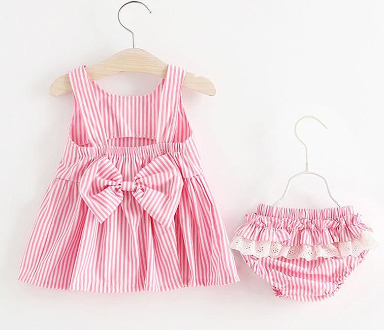 Baby Girl Striped Pattern Dress Combo Short Pants In Sets, MyKids-USA®, Baby & Toddler Outfits, MyKids-USA / Baby Girl Striped Dress with Shorts Set MyKids-USA