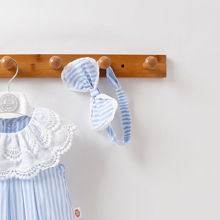 Baby Girl Stripped Pattern Ruffles Collar Onesie, MyKids-USA®, Baby & Toddler Outfits, MyKids-USA / Baby Girl Striped Pattern Onesie with Ruffle Collar MyKids USA