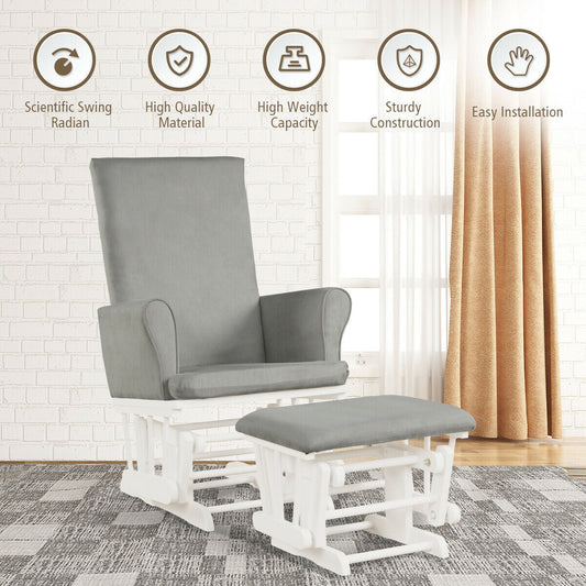 Baby Nursery Rocker Glider and Ottoman Cushion Set – Gray