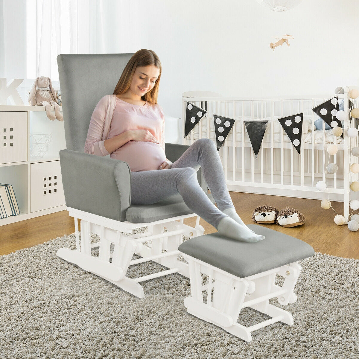Baby Nursery Rocker Glider and Ottoman Cushion Set – Gray