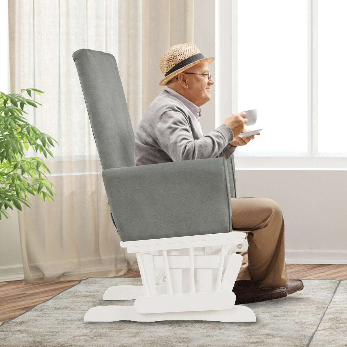 Baby Nursery Rocker Glider and Ottoman Cushion Set – Gray