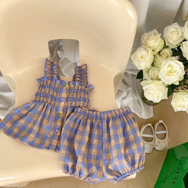 Baby Plaid Pattern Sling Blouse with Shorts – Summer Set MyKids-USA