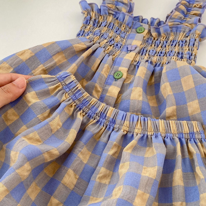 Baby Plaid Pattern Sling Blouse with Shorts – Summer Set MyKids-USA