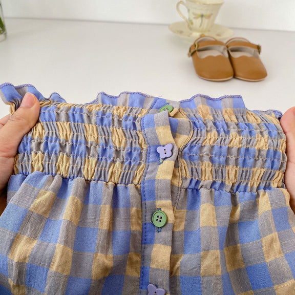 Baby Plaid Pattern Sling Blouse with Shorts – Summer Set MyKids-USA