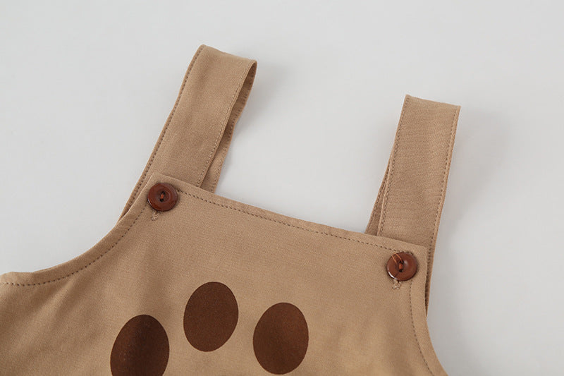 Baby Kids Puppy Print Pattern Short Sleeves With Straps Onesies In Set With Hat Of Puppy Shape, MyKids-USA®, Baby & Toddler Outerwear, MyKids-USA / Baby Puppy Print Short Sleeve Onesie with Straps & Puppy Hat Set MyKids-USA