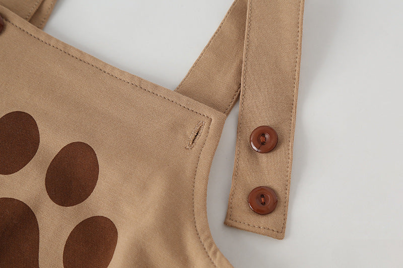 Baby Kids Puppy Print Pattern Short Sleeves With Straps Onesies In Set With Hat Of Puppy Shape, MyKids-USA®, Baby & Toddler Outerwear, MyKids-USA / Baby Puppy Print Short Sleeve Onesie with Straps & Puppy Hat Set MyKids-USA