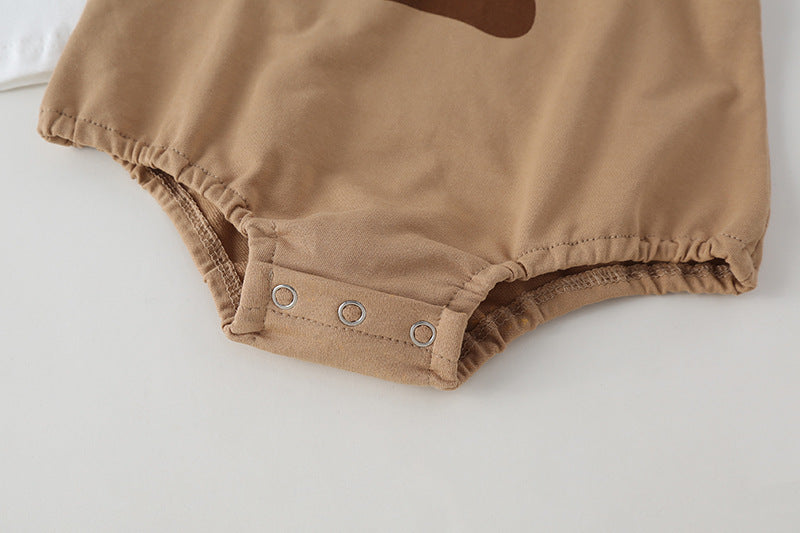 Baby Kids Puppy Print Pattern Short Sleeves With Straps Onesies In Set With Hat Of Puppy Shape, MyKids-USA®, Baby & Toddler Outerwear, MyKids-USA / Baby Puppy Print Short Sleeve Onesie with Straps & Puppy Hat Set MyKids-USA