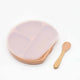 Baby Silicone Compartment Plate With Wooden Spoon, MyKids-USA®, Baby Gift Sets, MyKids-USA - Size/Age - Average Size (0-8Y) - Color - Light Pink  / Baby Silicone Compartment Plate With Wooden Spoon MyKids USA