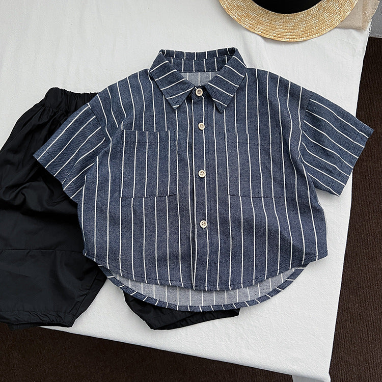 Baby Unisex Striped Pattern Single-Breasted Summer Shirt MyKids-USA