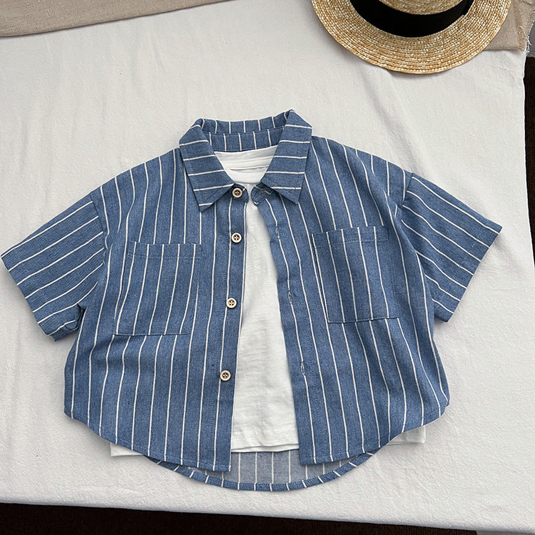 Baby Unisex Striped Pattern Single-Breasted Summer Shirt MyKids-USA