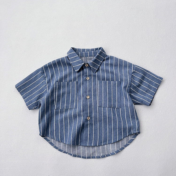 Baby Unisex Striped Pattern Single-Breasted Summer Shirt MyKids-USA