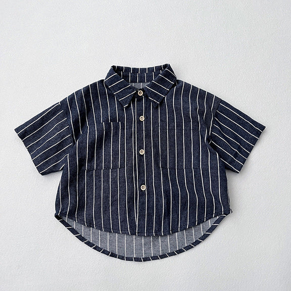 Baby Unisex Striped Pattern Single-Breasted Summer Shirt MyKids-USA