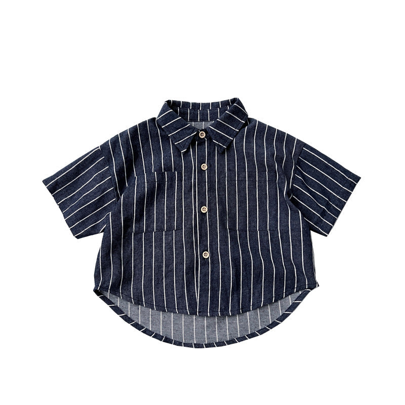 Baby Unisex Striped Pattern Single-Breasted Summer Shirt MyKids-USA