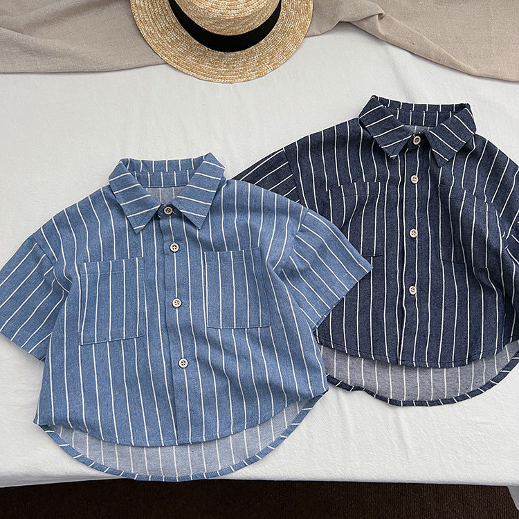 Baby Unisex Striped Pattern Single-Breasted Summer Shirt MyKids-USA