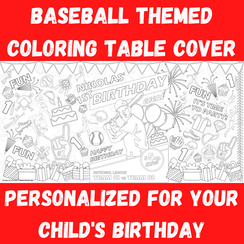 Baseball Birthday Coloring Tablecloth