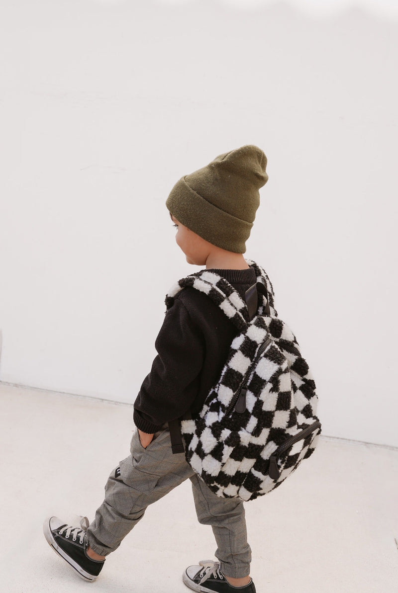Black & White Sherpa Kids Backpack | Toddler School Bag by Big Little Wish