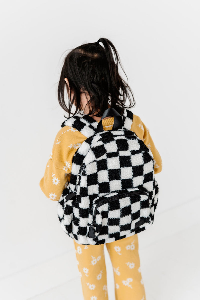 Black & White Sherpa Kids Backpack | Toddler School Bag by Big Little Wish