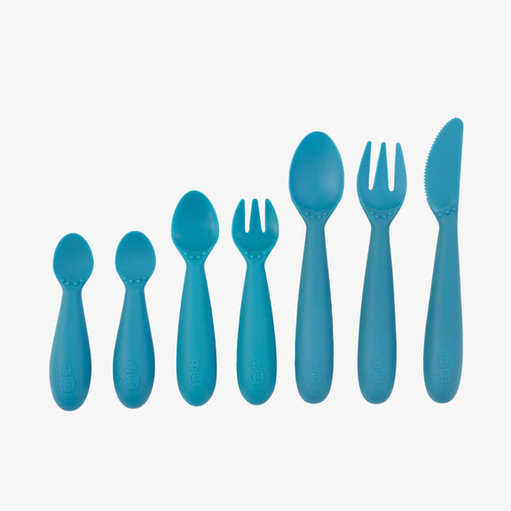 Blue Developmental Utensil Set – Smart Baby Self-Feeding Tools by ezpz