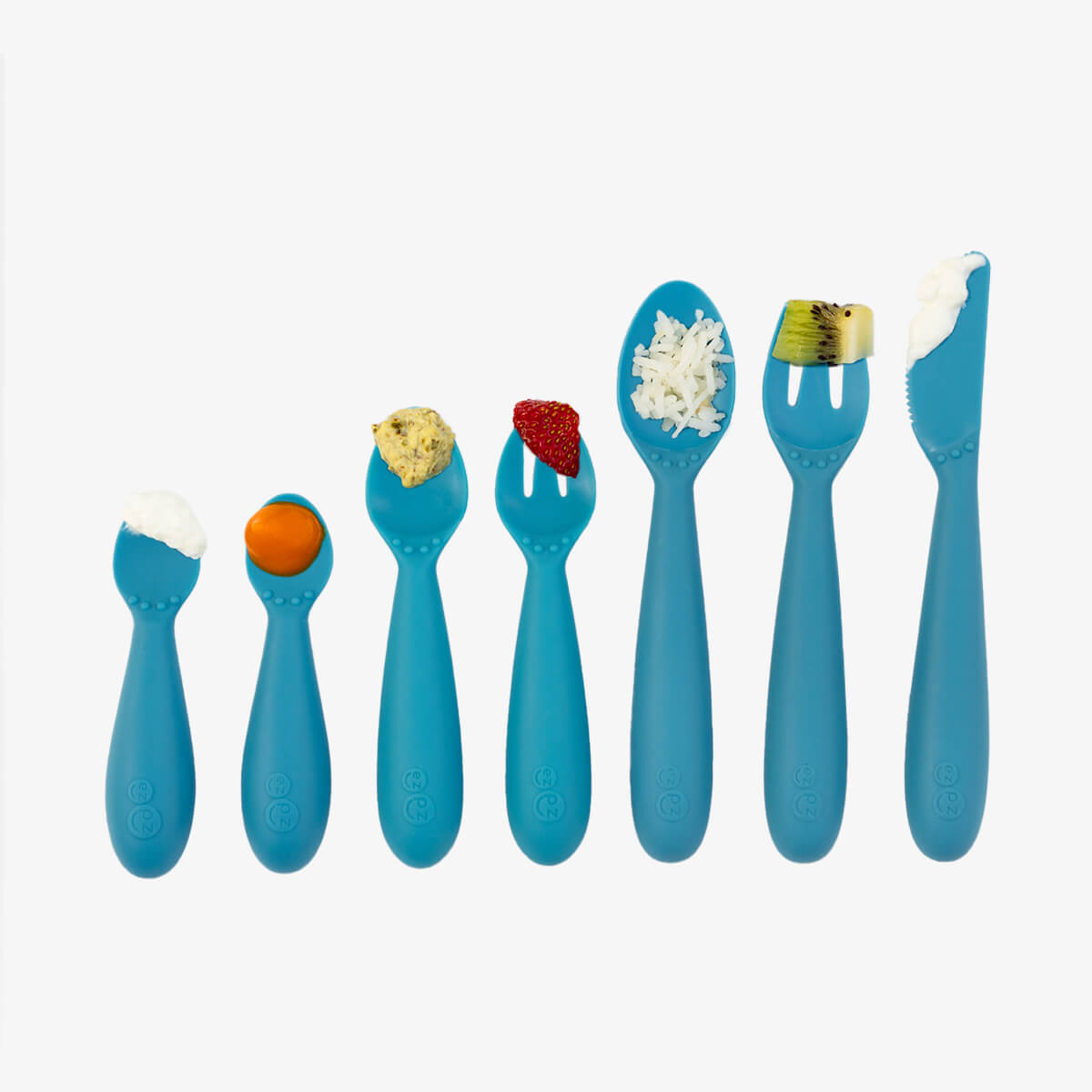 Blue Developmental Utensil Set – Smart Baby Self-Feeding Tools by ezpz 17