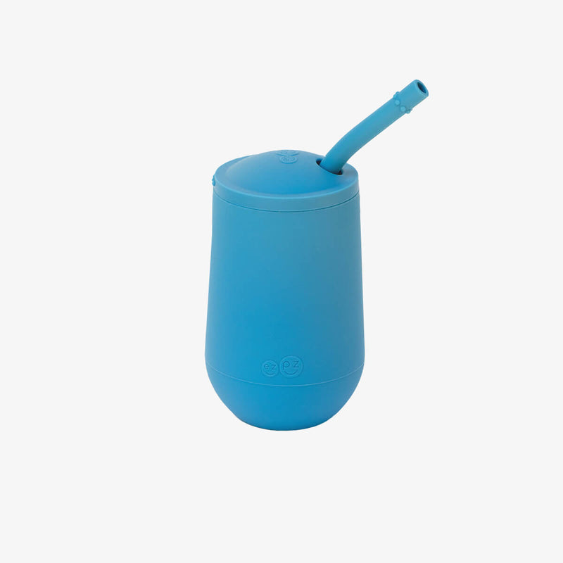 Happy Cup and Straw in Blue / Silicone Cup with Lid and Straw for Toddlers by ezpz #color_blue / Happy Cup + Straw System for Toddlers – Sip Smart, Grow Strong by ezpz