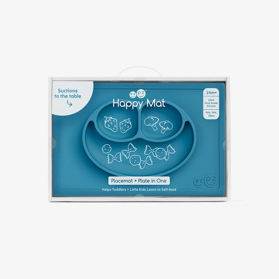 Happy Mat in Blue by ezpz / The Original All-In-One Silicone Plates & Placemats that Stick to the Table #color_blue
