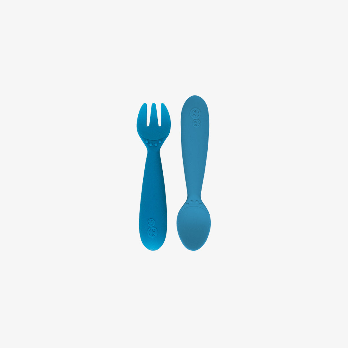 Mini Utensils in Blue by ezpz / Sensory Silicone Fork & Spoon for Toddlers #color_blue
