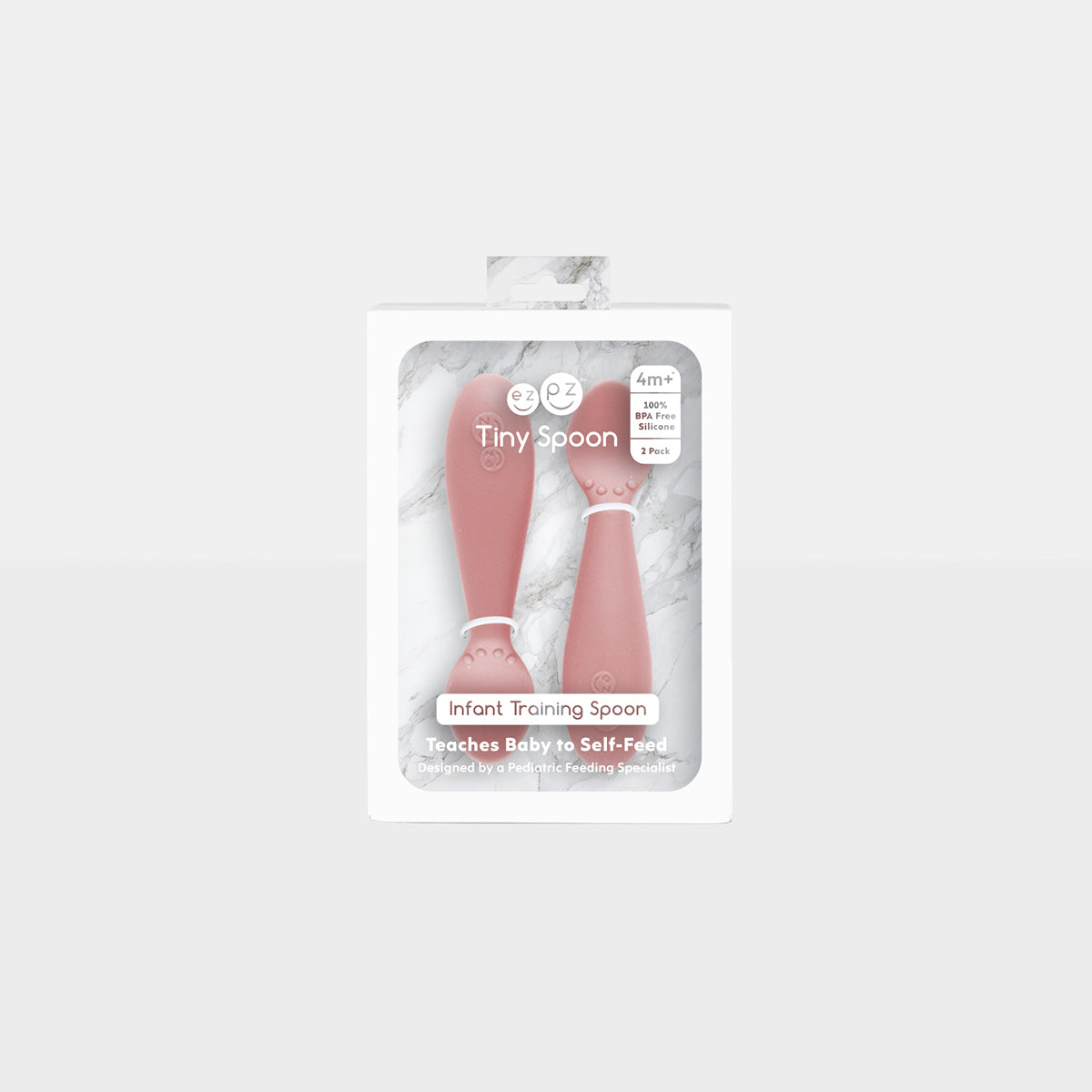 The Tiny Spoon in Blush by ezpz / Small, Sensory Silicone Spoon for Babies #color_blush / Baby-Led™ Tiny Spoons – First Feeding Spoons for Independent Littles