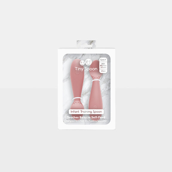 The Tiny Spoon in Blush by ezpz / Small, Sensory Silicone Spoon for Babies #color_blush / Baby-Led™ Tiny Spoons – First Feeding Spoons for Independent Littles