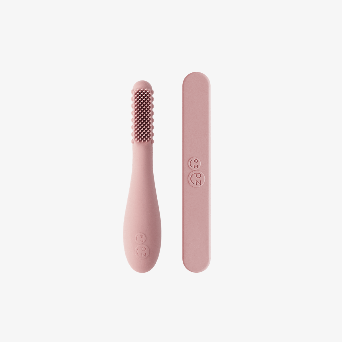 ezpz baby led toothbrush and sensory tongue depressor in blush pink #color_blush