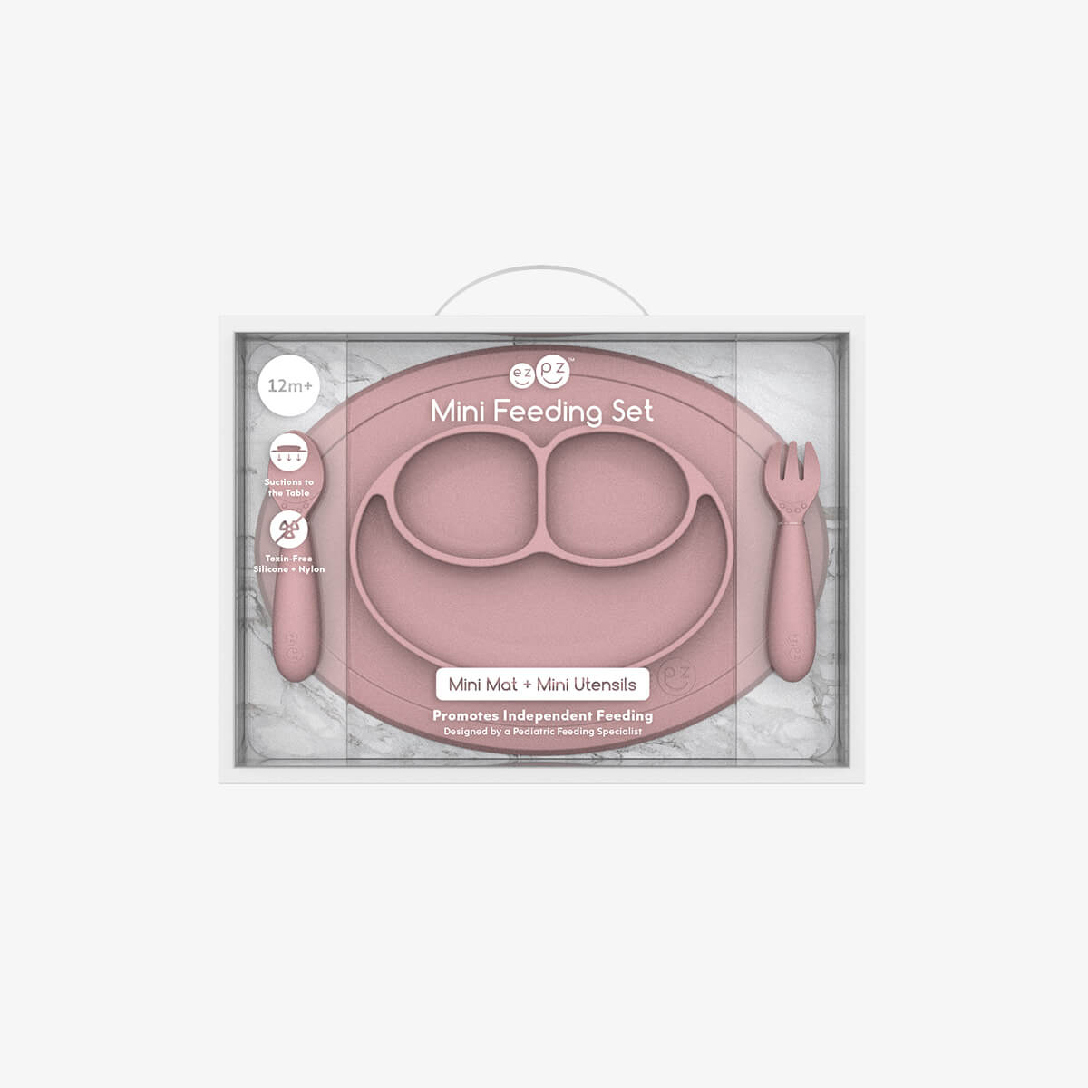 Mini Feeding Set in Blush by ezpz / Silicone Plate, Fork & Spoon for Toddlers #color_blush