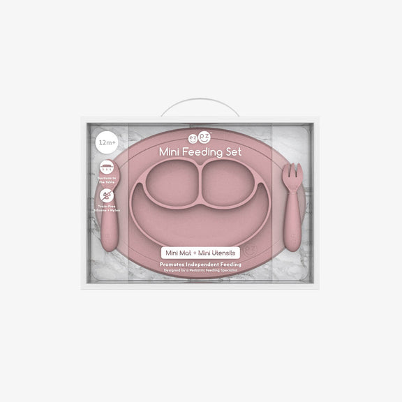 Mini Feeding Set in Blush by ezpz / Silicone Plate, Fork & Spoon for Toddlers #color_blush