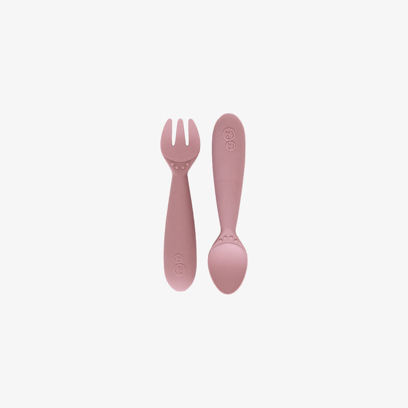 Mini Utensils in Blush by ezpz / Sensory Silicone Fork & Spoon for Toddlers #color_blush