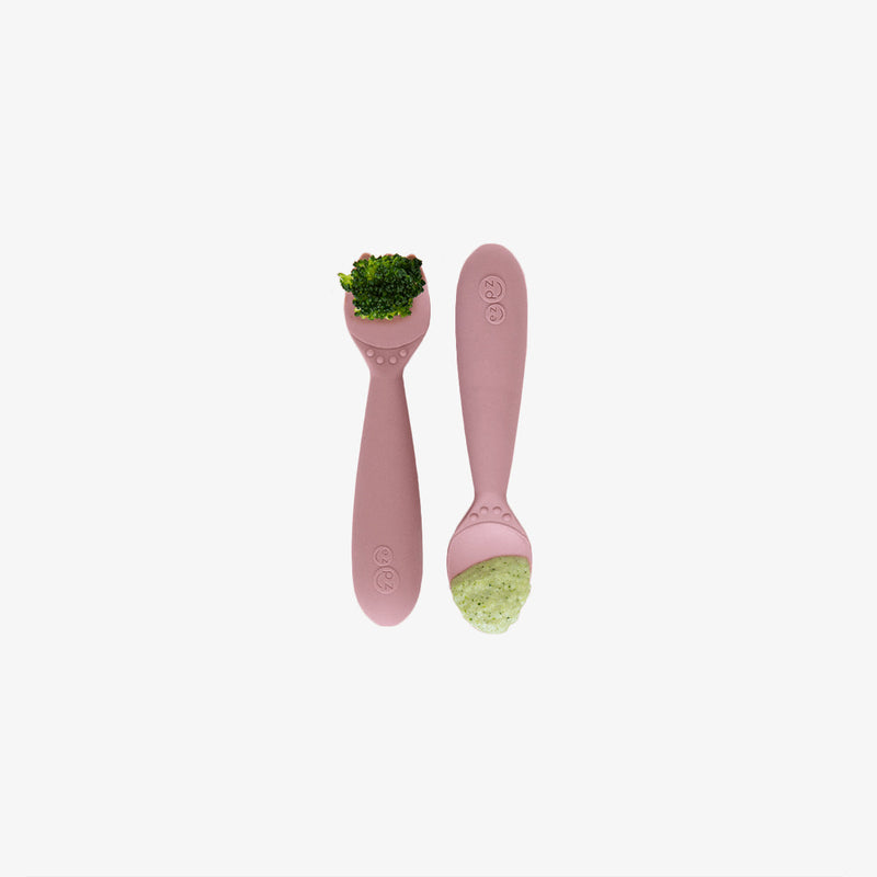 Mini Utensils in Blush by ezpz / Sensory Silicone Fork & Spoon for Toddlers #color_blush