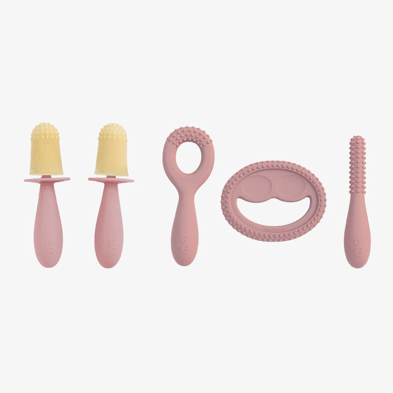 Pre-feeding set by ezpz in blush pink includes the tiny pops and oral development tools (silicone teethers) #color_blush / Pre-Feeding Set – Build Baby’s First Skills for Babies & Toddlers by ezpz