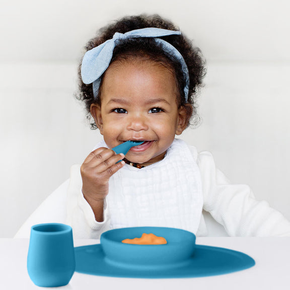 First Foods Set in Blue by ezpz / The Original All-In-One Silicone Plates & Placemats that Stick to the Table#color_blue