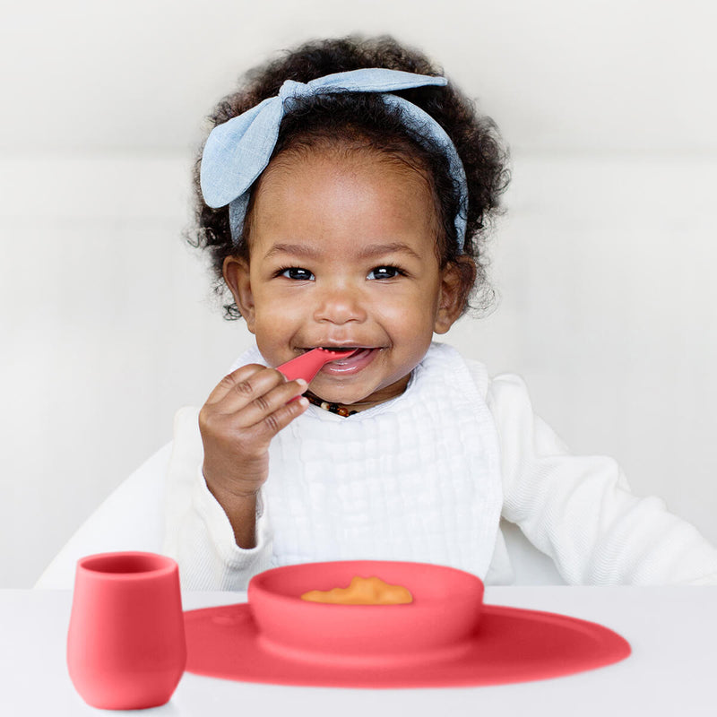 First Foods Set in Coral by ezpz / The Original All-In-One Silicone Plates & Placemats that Stick to the Table#color_coral