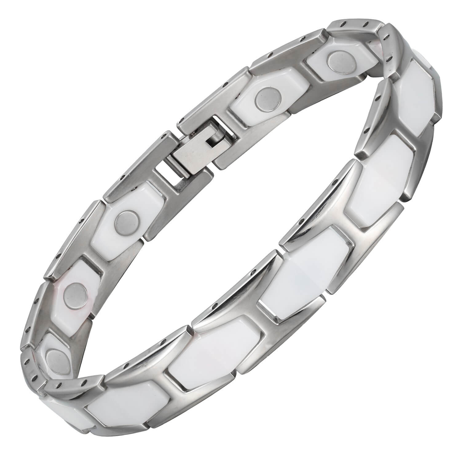 Two-tone-ceramic-and-stainless-steel-magnetic-bracelet-model-CEB044