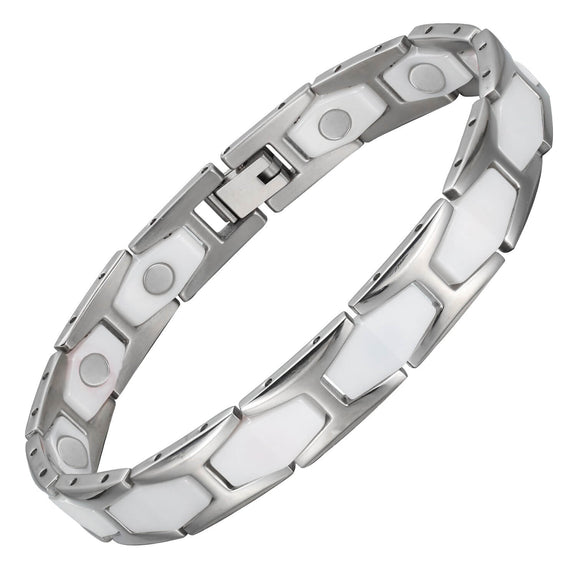 Two-tone-ceramic-and-stainless-steel-magnetic-bracelet-model-CEB044