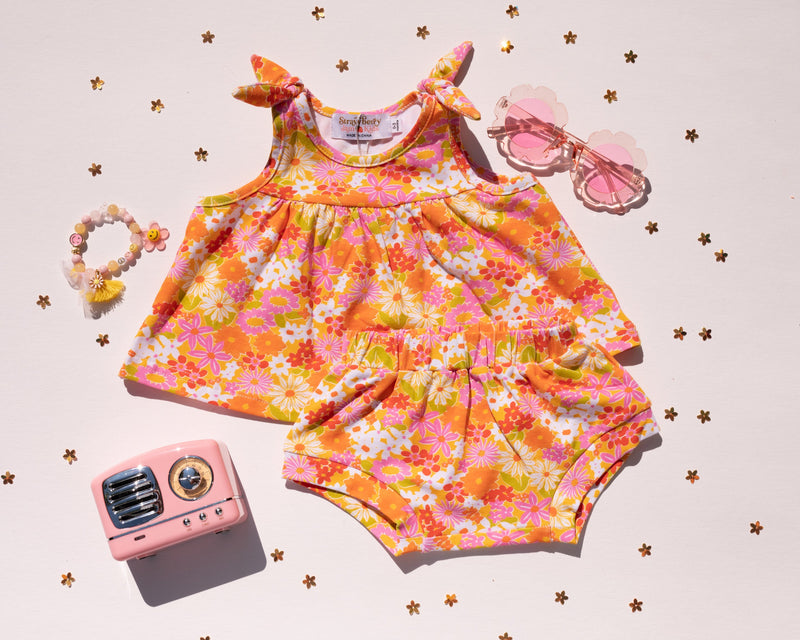 Summer Vintage Floral Two-Piece Set for Baby & Toddler Girls