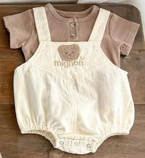 Baby Bear Pattern Strap Overall WIth Solid Color Shirt Sets, MyKids-USA®, Baby One-Pieces, MyKids-USA - Size/Age - 66 (3-6M) - Color - Beige -  -  - JM2306111955