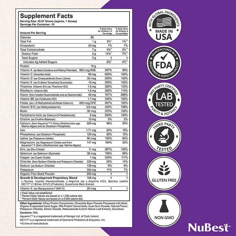Chocolate Protein for Growth & Development – Kids and Teens 3+ by NuBest Nutrition