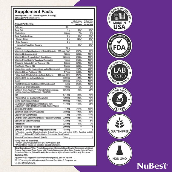 Chocolate Protein for Growth & Development – Kids and Teens 3+ by NuBest Nutrition