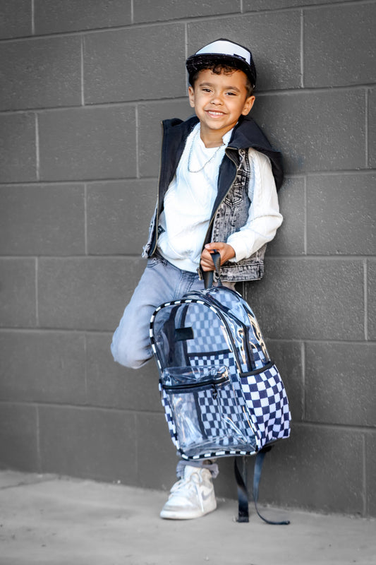 Clear Checkered Kids Backpack | School & Travel Bag by Big Little Wish 