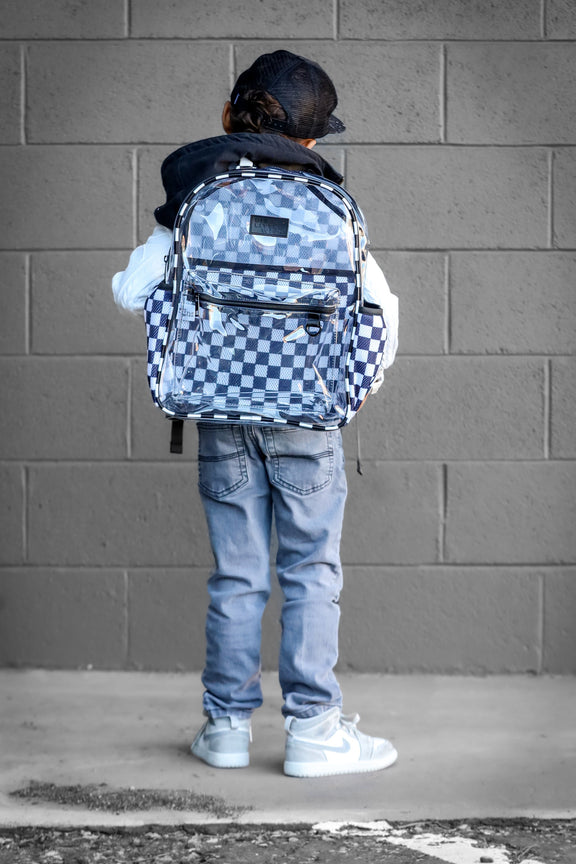 Clear Checkered Kids Backpack | School & Travel Bag by Big Little Wish 