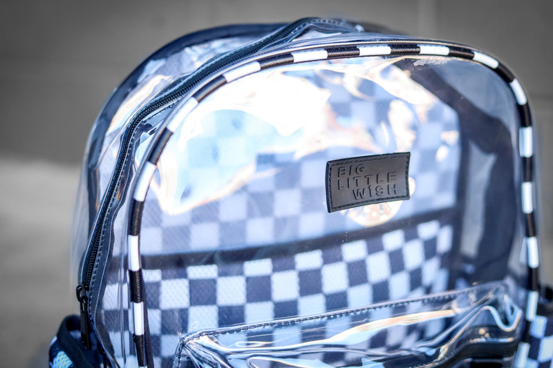 Clear Checkered Kids Backpack | School & Travel Bag by Big Little Wish 
