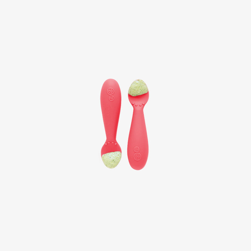 The Tiny Spoon in Coral by ezpz / Small, Sensory Silicone Spoon for Babies #color_coral / Coral Baby-Led™ Tiny Spoons – First Feeding Spoons for Independent Littles 